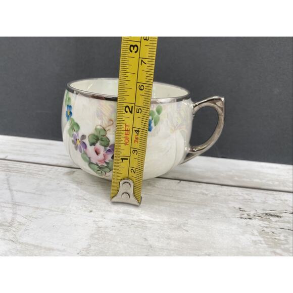 Vintage B And D Hand Painted Flowers Design Iridescent Silver Trimmed Teacup - Picture 6 of 12